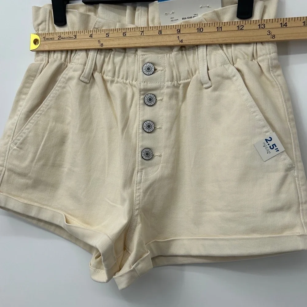 Arizona Jean Co Mom Shorts Womens 7 Classic Ecru High Rise Paperbag Button Fly - Picture 3 of 6